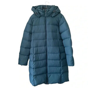 Lands' End Women's Sm Blue Hooded Goose Down Insulated Long Winter Puffer Jacket